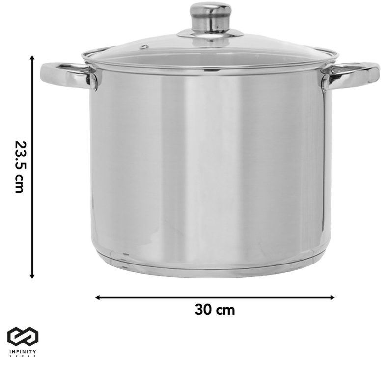 Infinity Goods Soeppan Stamppot - Glazen Deksel - 16,5L - 30 CM - Inductie Gas Keramisch - Vaatwasserbestendig - RVS