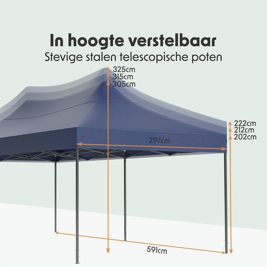 LifeGoods Partytent - Paviljoen - Easy Up - Opvouwbaar - Waterdicht - Met Draagtas - 300 x 600 cm - Donkerblauw