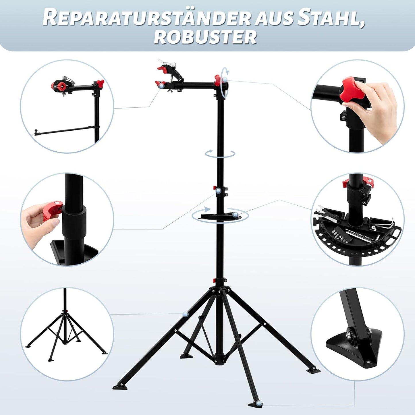 WOLTU Fiets Montagestandaard Zwart - 105-185 cm Verstelbaar - 360° Draaibaar - Tot 25 kg