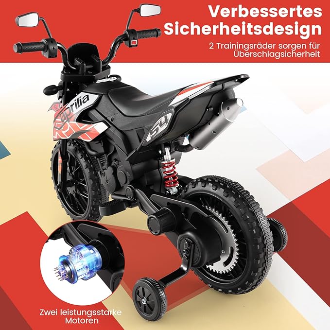 Coast Elektrische Motorfiets 12V voor Kinderen met 2 Zijwielen - 3-8 Jaar - Zwart/Rood