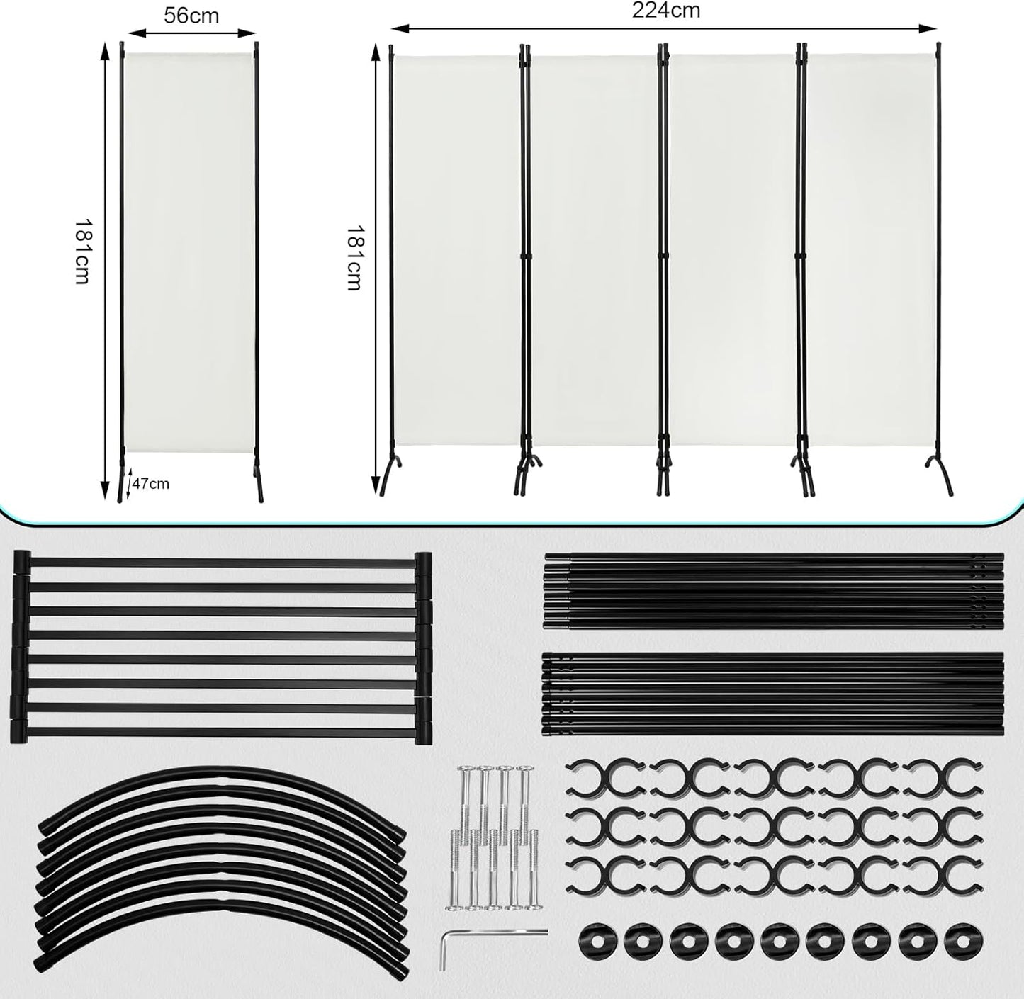 Woltu Paravent 4-Delig 224 x 182 cm – Crème – Inklapbare Ruimteverdeler en Inkijkbescherming voor Binnen en Buiten