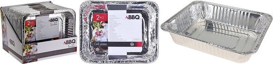 Set van 2x stuks barbecue bereidingsbakken rechthoek 32 x 26 x 6 cm - Vlees grillen - BBQ rooster