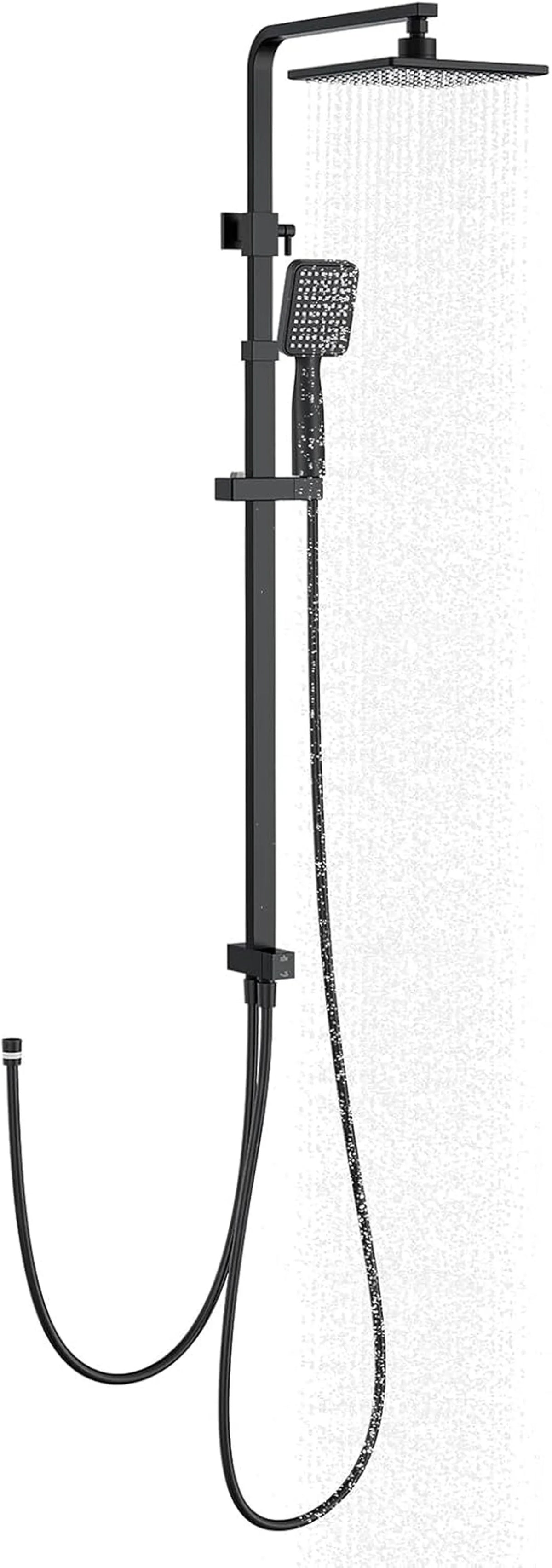 Homelody Regendouche Set zonder Thermostaat - Vierkante Hoofddouche 20 x 20 cm - Verstelbare Douchestang 73-115 cm - Zwart