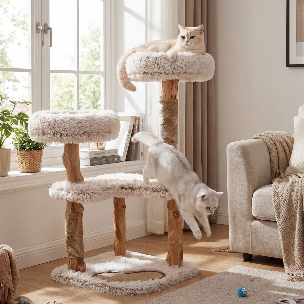 Costway Houten kattenboom - Met hangmat - 41 x 41 x 87 cm - Naturel en wit