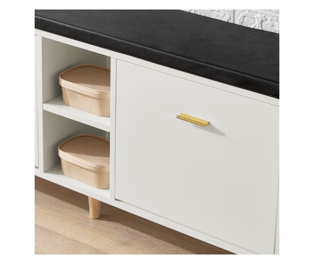 SoBuy Schoenenbank Wit - 110 x 26 x 52 cm - Met Zitkussen en Opbergruimte