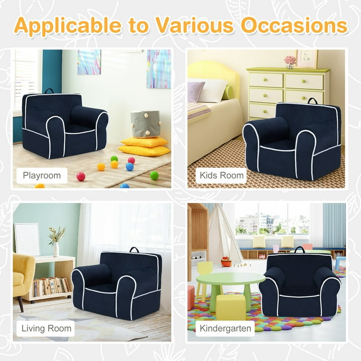 Coast Kinderfauteuil Donkerblauw – 69 x 46 x 50 cm – Zachte Fluwelen Peuterstoel met Schuimvulling