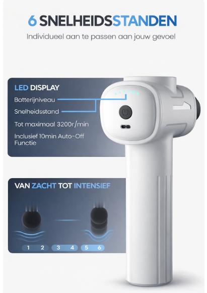 Heldenwerk Massagepistool – 6 opzetstukken, 3200 omw/min, USB-C, spiermassageapparaat – wit