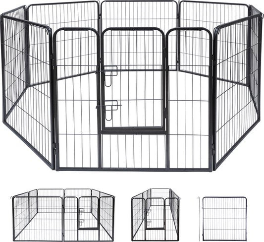 maxxpro Puppyren Opvouwbaar - Hondenren, Konijnenren en Kattenren - Ren met 8 Panelen - Hondenkennel 210x80cm - Montage Kennel zonder Gereedschap - Zwart