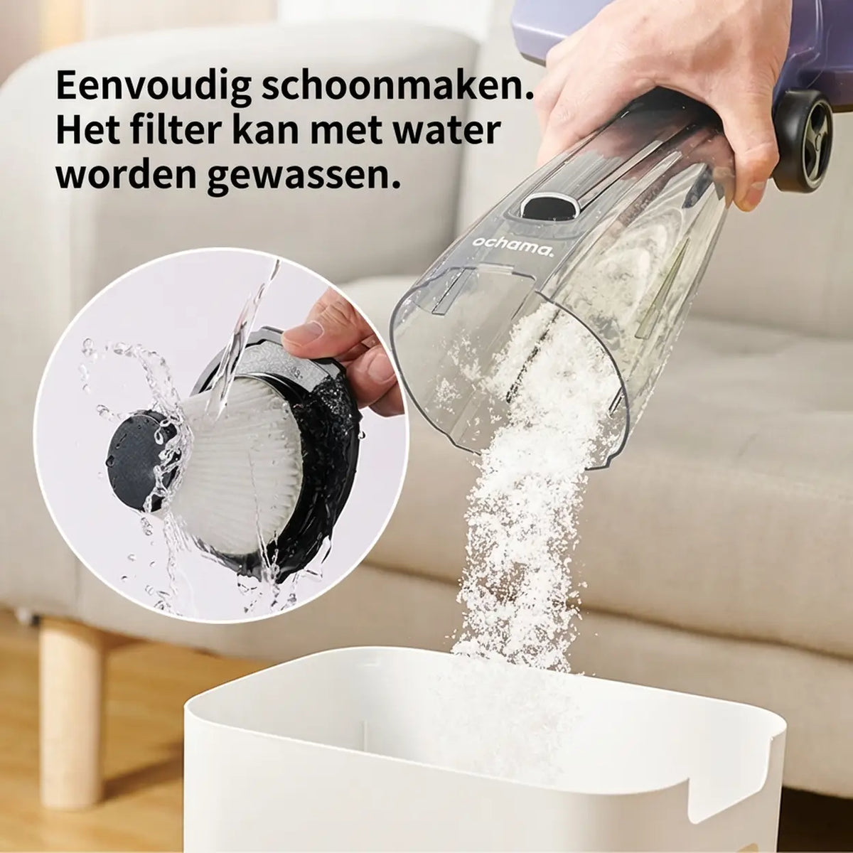 Ochama 2-in-1 stofzuiger met snoer (hand- en steelstofzuiger) 0,5 l – Lichtgewicht, 500 W hoog zuigvermogen, slank ontwerp, transparant stofreservoir, eenvoudig te monteren/demonteren – Ideaal voor huishoudens met huisdieren