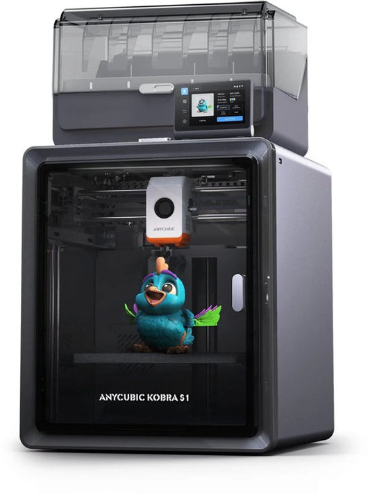 Anycubic Kobra S1 Combo 3D Printer – CoreXY Systeem – Automatische Bed Leveling – 600 mm/s Printsnelheid – Multi-Color Filament Systeem – PEI Flexibel Printbed – WiFi & App Bediening – Direct Printklaar