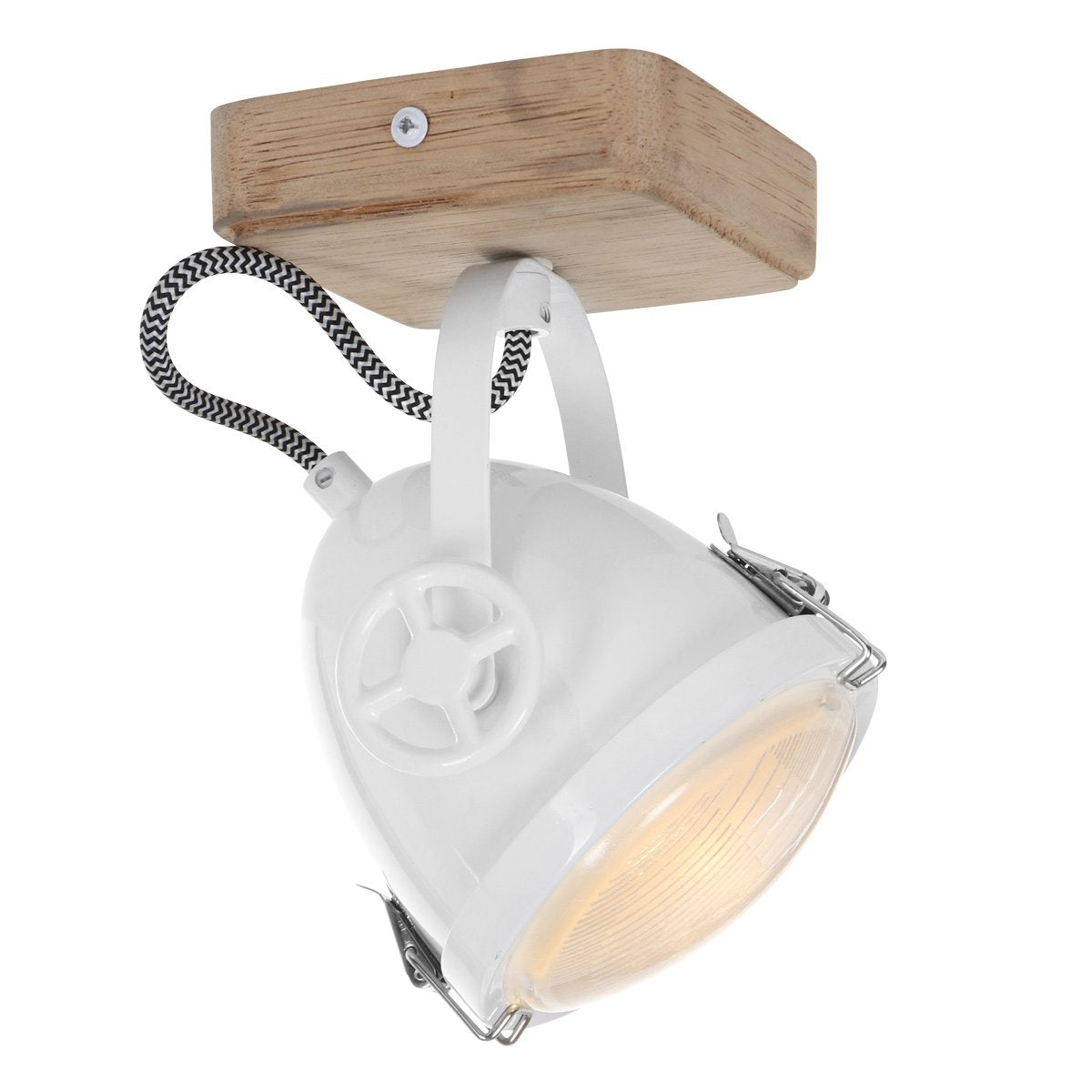 Plafondspot Michelle Wit - Draaibaar & Kantelbaar - Hout en Metaal - Mexlite - 20 cm Hoog, 11 cm Diameter