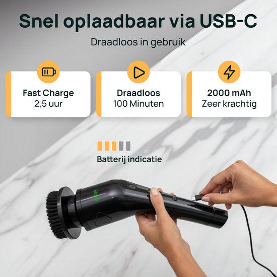 Skrub Elektrische Schoonmaakborstel - Schrobborstel met steel voor Badkamer - 8 opzetstukken