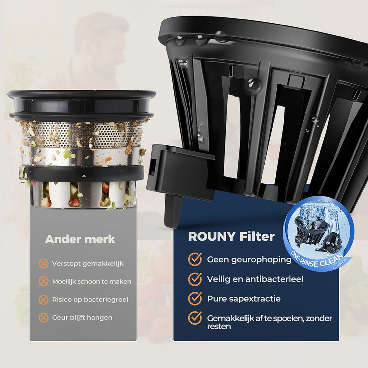 Rouny Slow Juicer FF Pro Max - 150 W Koudperssapcentrifuge - 130 mm Vulopening - Filtervrij - Fruitijsfunctie - 1,8 L - Zwart