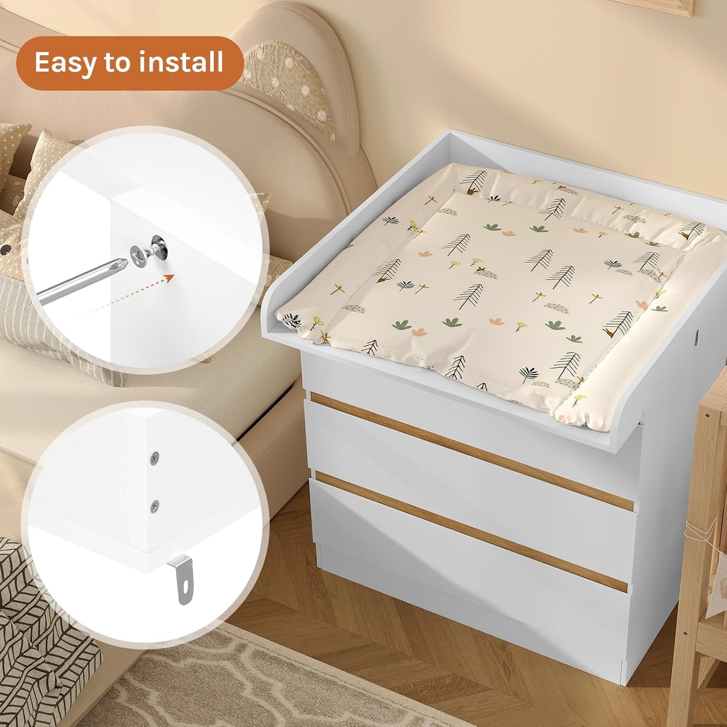 Woltu Aankleedplank Wit – 80 x 78,5 cm – Afneembaar Verschoonblad voor Commode (46,5–50 cm Diepte)