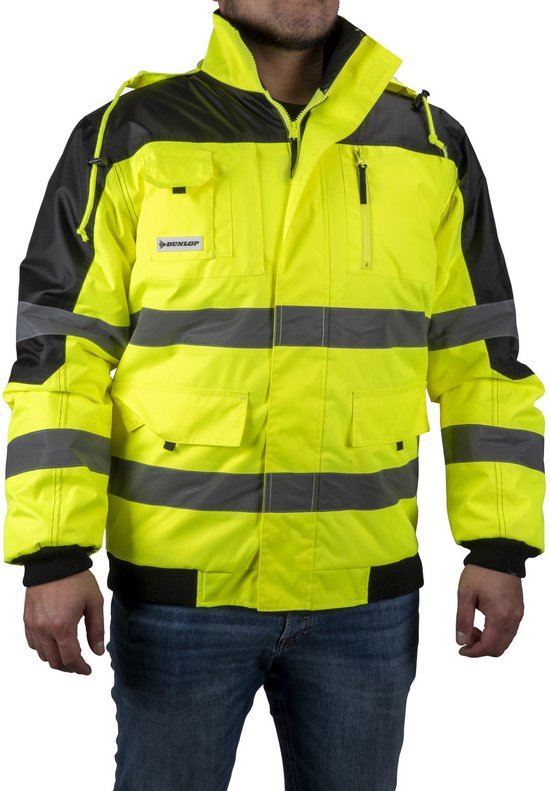 Dunlop Veiligheidsjas XL Veiligheidshesje voor Volwassenen Functioneel Ontwerp met Zakken Fluorescerend Comfortabele en Universele Pasvorm PES-Kunststof Geel