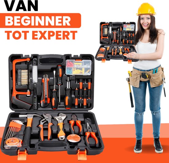 Vertrex Gereedschapskoffer gevuld - Gereedschap - Gereedschapset - Gereedschapskoffers - Schroevendraaierset - Meetlint - Rolmaat - Hamer - Bitset - Inbussleutelset - Spanningszoeker - Zaag - Stanleymes