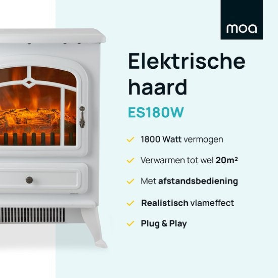 MOA Electrische Haard - Sfeerhaard Klassiek - Heater - Kachel - Vrijstaand - Wit - ES180W