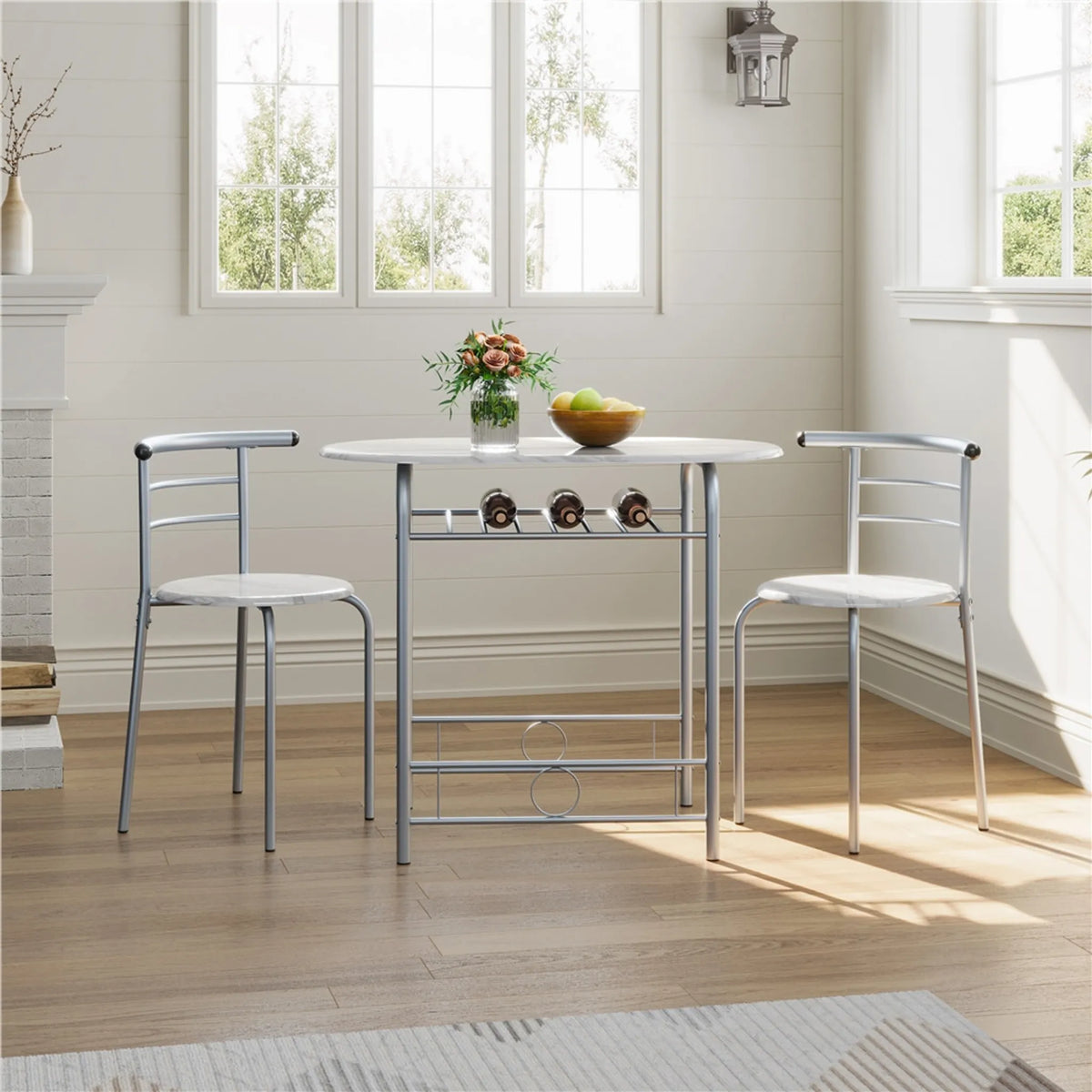 3-delige Eethoek met Tafel en 2 Stoelen Houtlook MDF en Metalen Frame Wit 80 × 53 × 73,5 cm