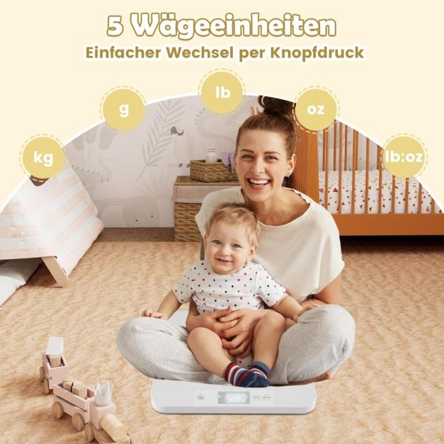 Coast Digitale Babyweegschaal Wit – Kinderweegschaal met Afneembare Meetbak en LED Display – 61 x 33 x 8 cm