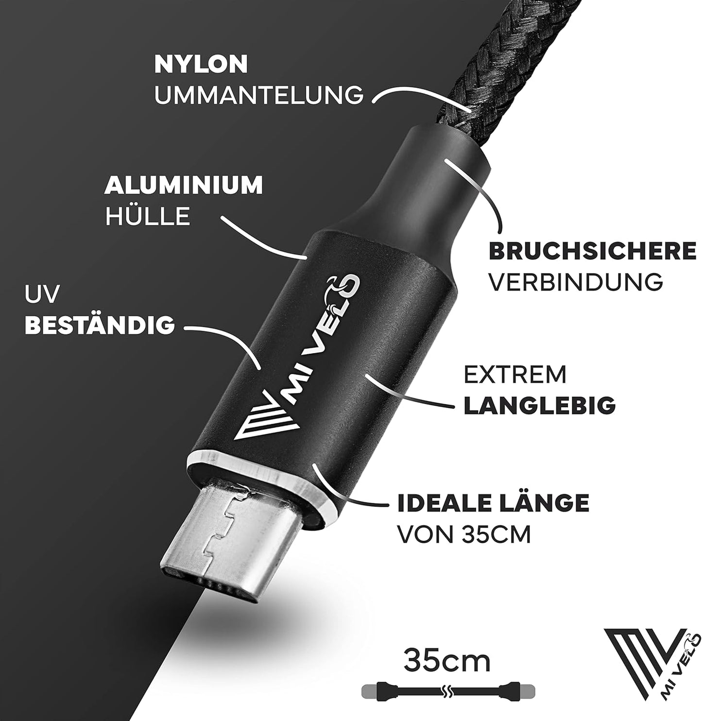 MIVELO E-bike Oplaadkabel voor Bosch Display – 35 cm OTG Kabel voor iPhone (Lightning), USB-C & Micro-USB – Geschikt voor Intuvia, Kiox (niet 300), Nyon (oud model)