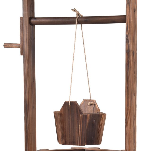 Coast Tuinfontein met Houten Put, Emmer en Bloempot met Dak – Rustiek Design – 43 x 39 x 72 cm – Bruin