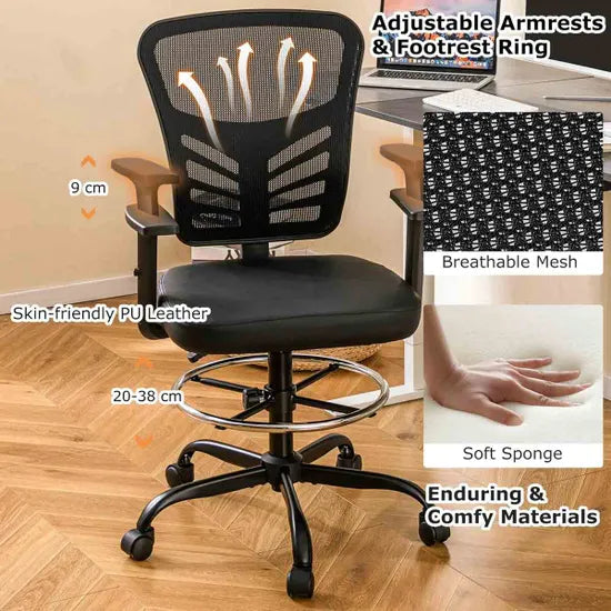 Coast Werkstoel - Ergonomisch - Verstelbaar - Draaibaar - Voetring - Mesh - Zwart