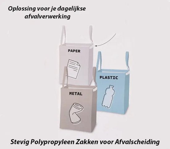 Afvalzak recycle set 3 stuks - stevige opbergzakken voor afvalscheiding.