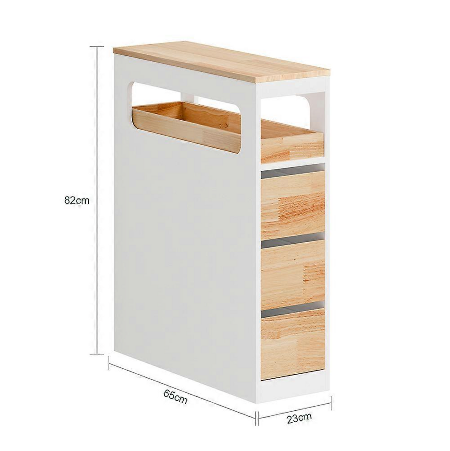 SoBuy Slim Badkamerkast – Smalle Opbergkast met 3 Lades – Ruimtebesparend – 65x23x82 cm
