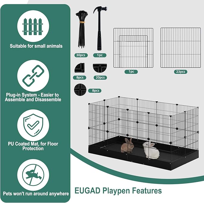 EUGAD 0061WL dierenren voor kleine dieren - metalen speelren met waterdichte Oxford bodemplaat - 140 x 71 x 71 cm zwart