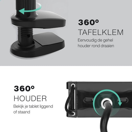 LURK® Tablethouder flexibel en verstelbaar - Telefoonhouder Ergonomisch – 100cm lang - 4 tot 12,9 inch – Universeel - Zwart