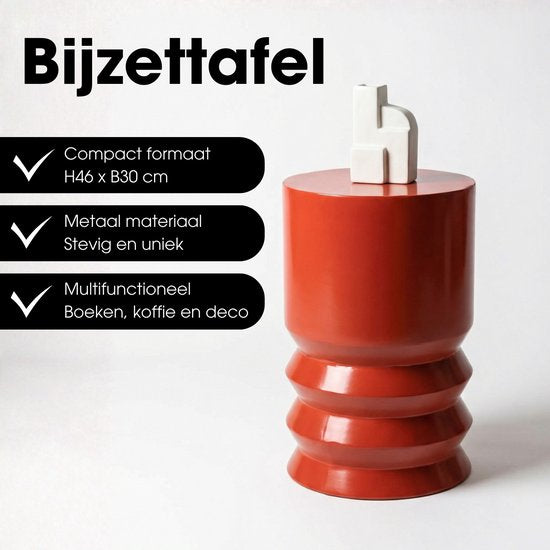 Mica Decorations Mart Bijzettafel – Bijzettafel Rond – Tafeltje – Koffietafel – Bijzet Tafel voor Woonkamer – Ook als Plantentafeltje of Plantenstandaard - Metaal – 46 x 30 cm – Rood