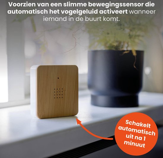 QLT Vogelhuisje met Natuurgeluiden - Box met Vogelgeluiden - Werkzaam op Batterijen - Automatische Bewegingssensor - Instelbaar Volume - Hout/Grijs