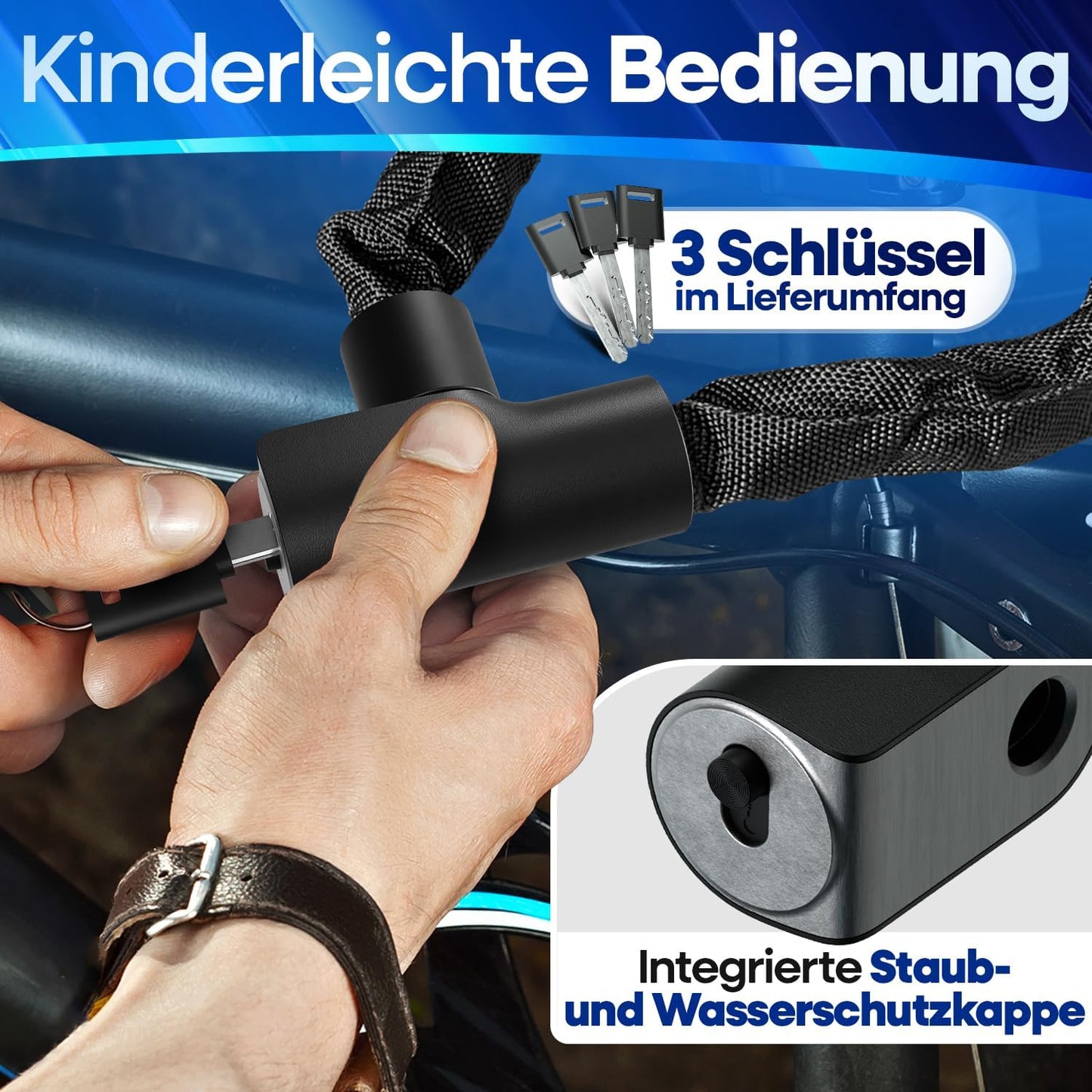 NEXTCOVER® Fietsslot LockOne met sleutel I - [VEILIG] Fietsslot hoge veiligheid I robuust & duurzaam kettingslot fiets I Fietsslot, fietsslot 3 sleutels