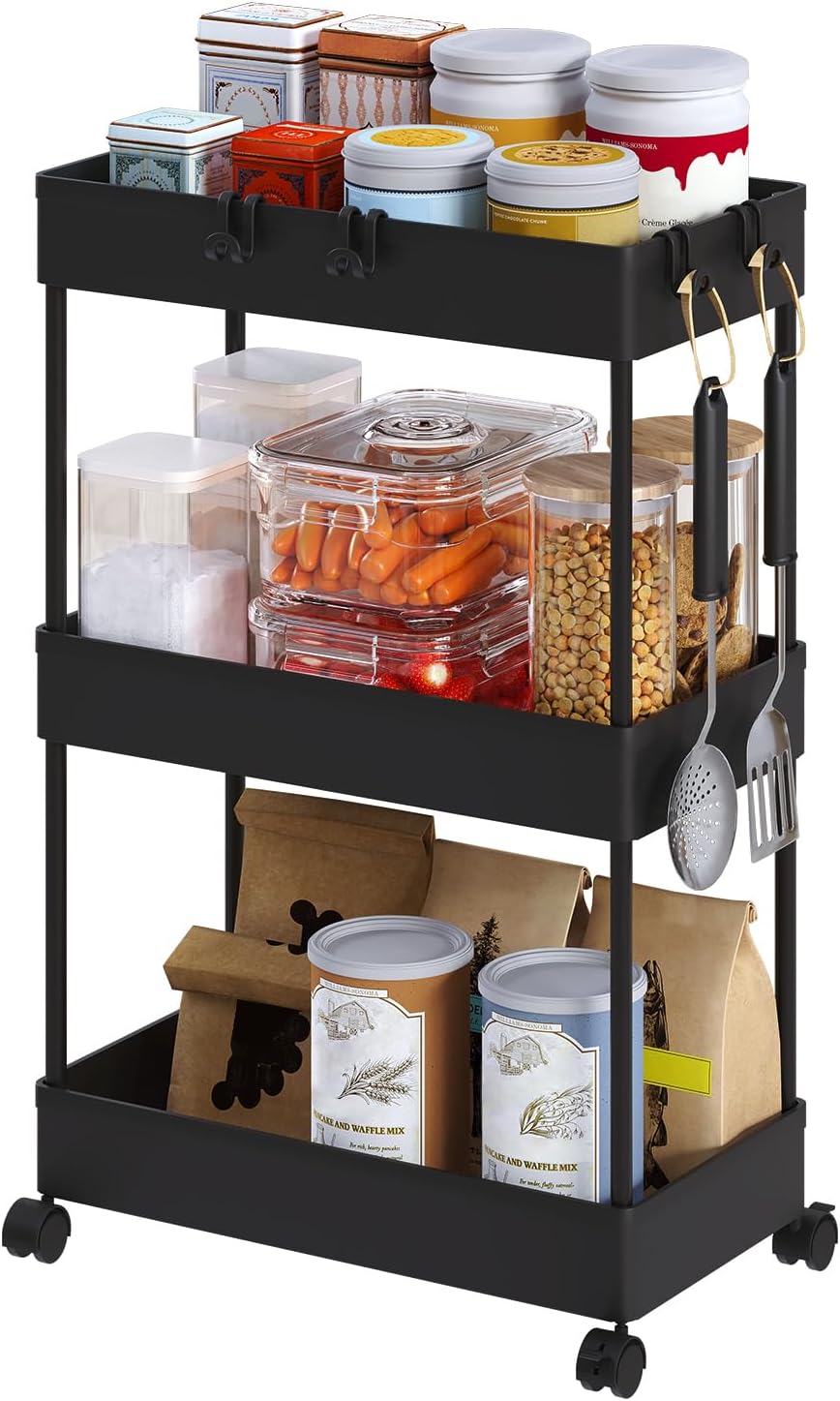 Klihome Opbergwagen 3-Laags - 39 x 20,5 x 58,5 cm - Verrijdbaar - Tot 15 kg