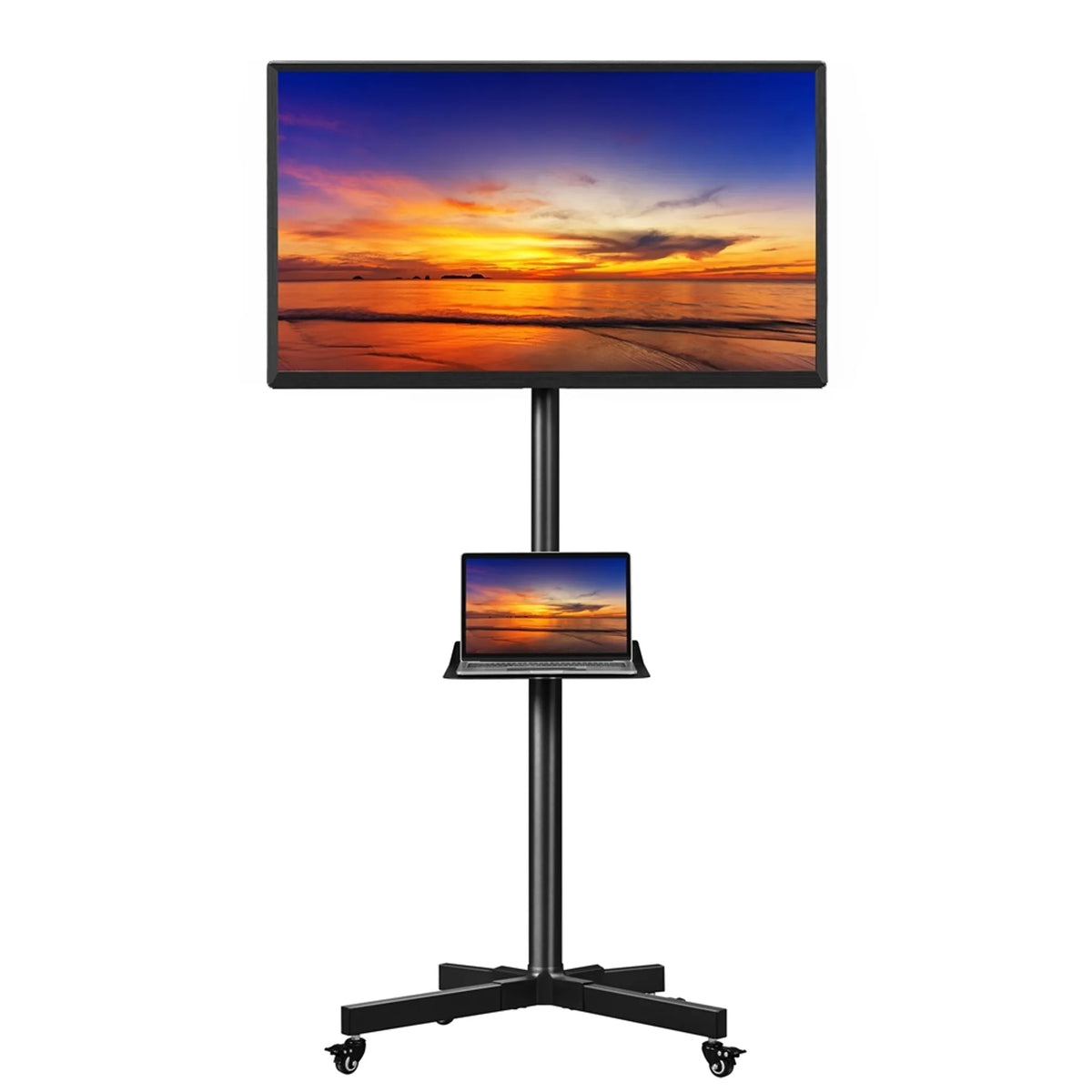 TV-standaard op Wielen voor 23–60 Inch TV's In Hoogte Verstelbaar en Draaibaar Zwart