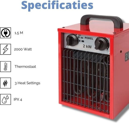 Perel Ventilatorkachel, voor binnen, 3 warmtestanden, 2000 W