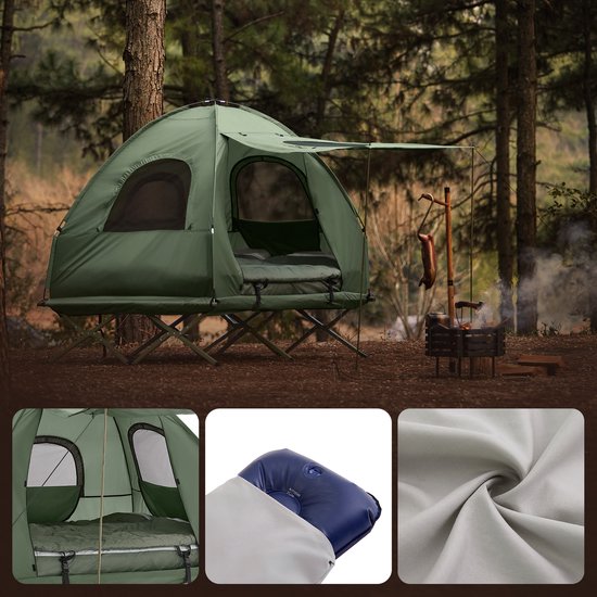 SoBuy OGS61-L-GR | Opvouwbaar Campingbedje | 3 in 1 met anti-UV dak + opblaasbare matras + draagtas | maximale belasting 300 kg | 2 personen