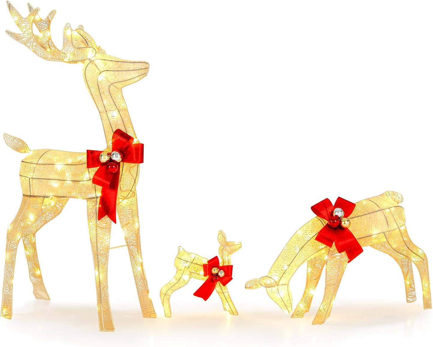 COAST 3-delige LED Rendierfamilie – Verlichte Kerstdecoratie voor Binnen en Buiten – 230 LED Lampjes – Warm Wit – Bok 116 cm – Set in Wit