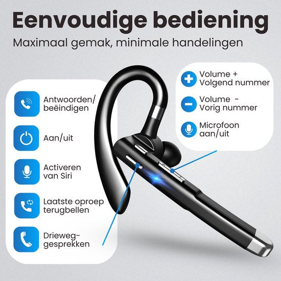Otiume Draadloze Headset – Noise Canceling – Incl Oplaadkoffer - Bluetooth 5.0 – 100 uur - Waterproof - Bluetooth Headset – Handsfree Bellen Auto Bluetooth – Werk oordopjes - Oortjes – Draadloze Headset met Microfoon – Kantoor oortjes
