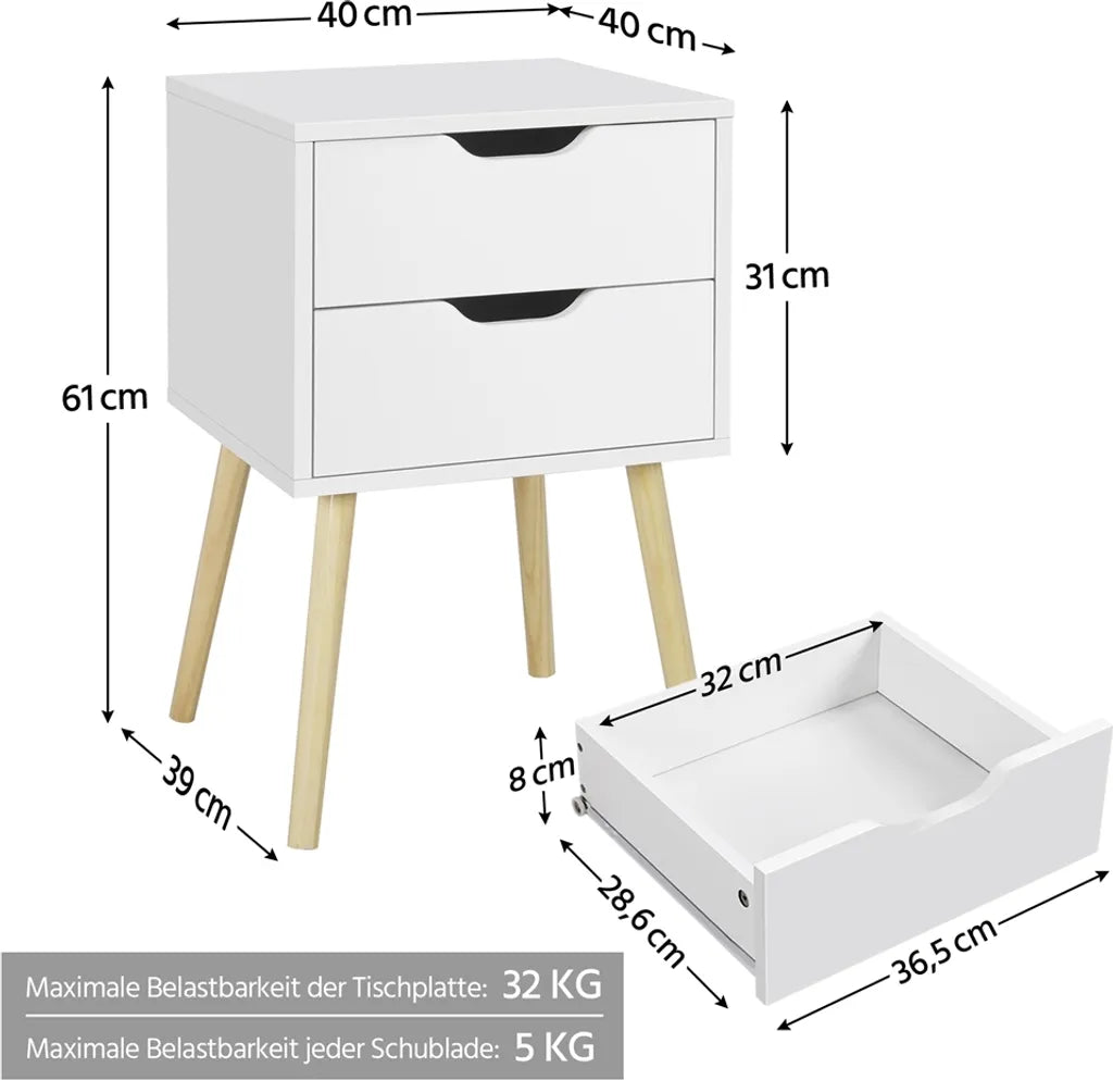 Yaheetech Set van 2 Nachtkastjes 40 x 40 x 61 cm - Wit - Houten Bijzettafels met 2 Laden