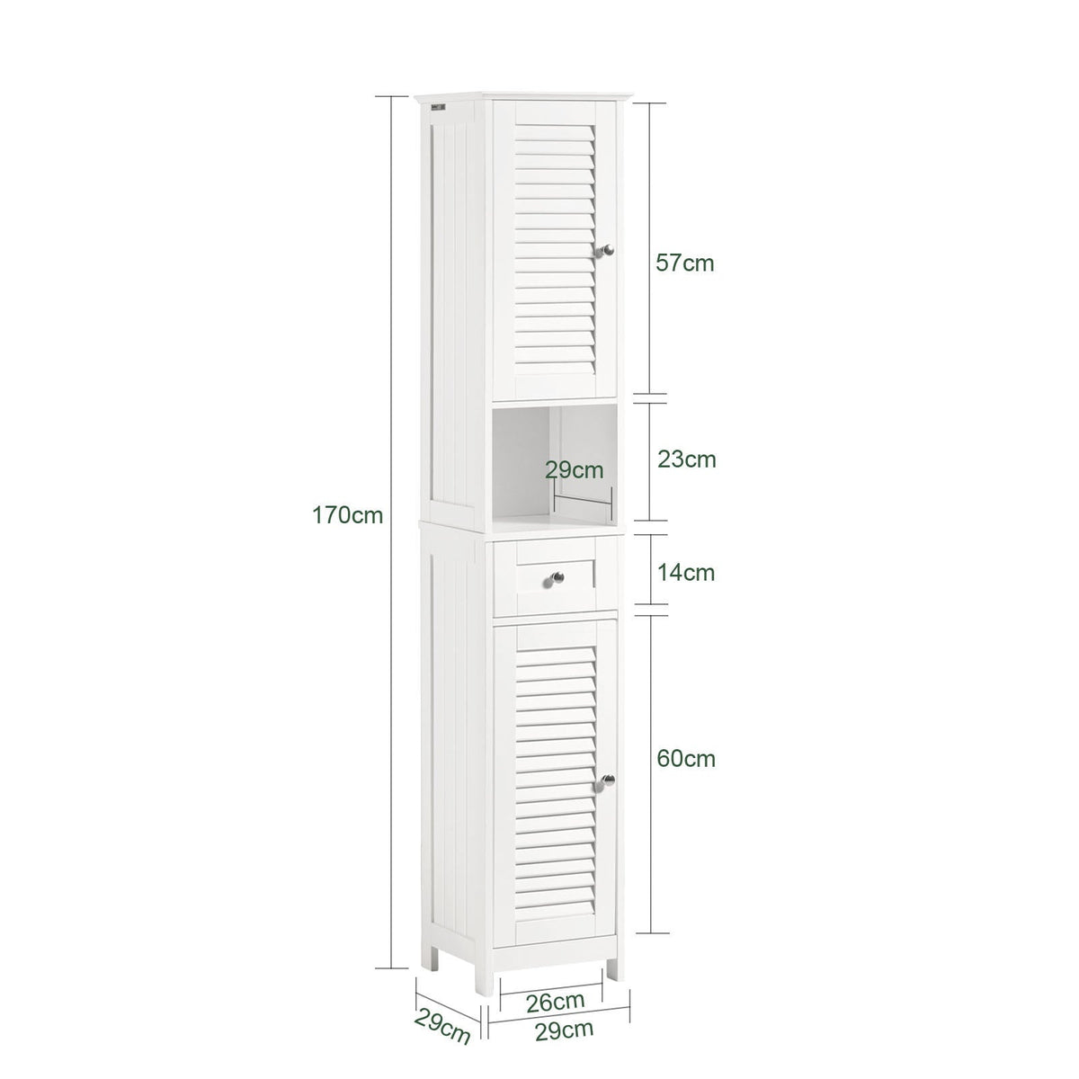 SoBuy Hoge Badkamerkast - Hout - Wit - 32x170x30 cm