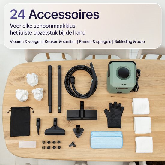 LUMAN Stoomreiniger MAX – 2600W - 60 min Stoomtijd - 2.5L Watertank – Handstoomreiniger & Tapijtreiniger - Groen