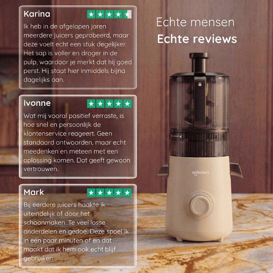 Safecourt Kitchen Slow Juicer XXL - krachtige motor [Pre-cutter & Cold-press technologie] - eenvoudige reiniging - BPA-vrij - sapcentrifuge Beige