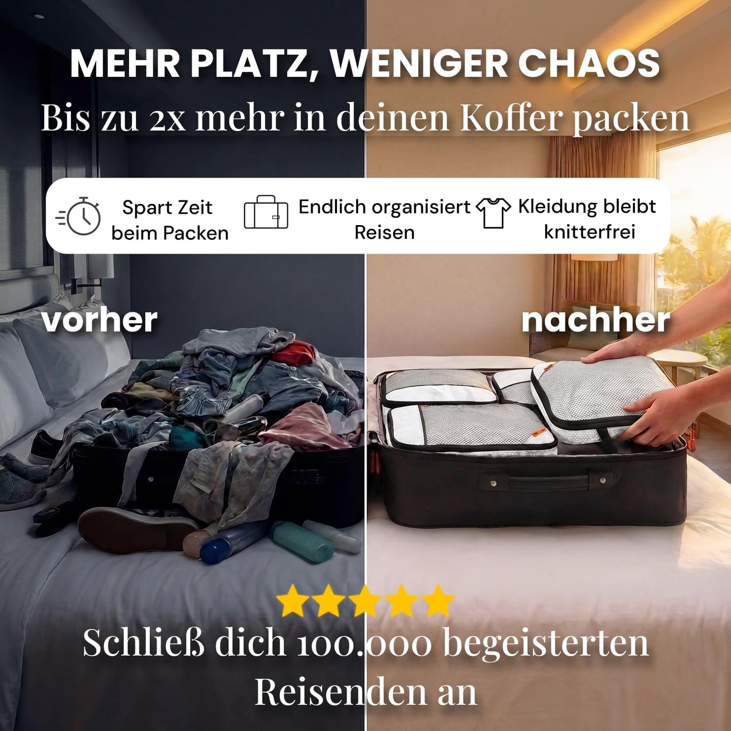 loonara Compressie Packing Cubes - 4-Delig - Grijs