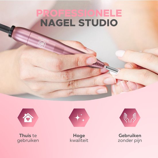 Beeperfect® Elektrische Nagelvijl - Nagelfrees - Manicure en Pedicure set - 12 Bitjes en 60 Schuurrolletjes - 4 Extra accessoires - Roze