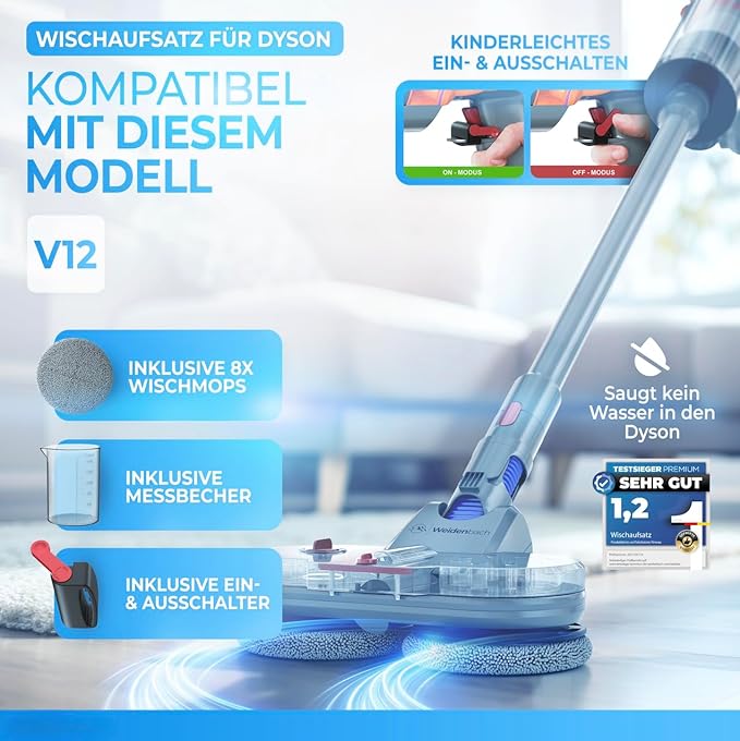 Testwinnaar - Dweilopzetstuk voor Dyson V12 - elektrische stofzuiger - dweilmop opzetstuk - natte en droge stofzuiger - met afneembare watertank, vulbehouder en 8 wasbare moppen