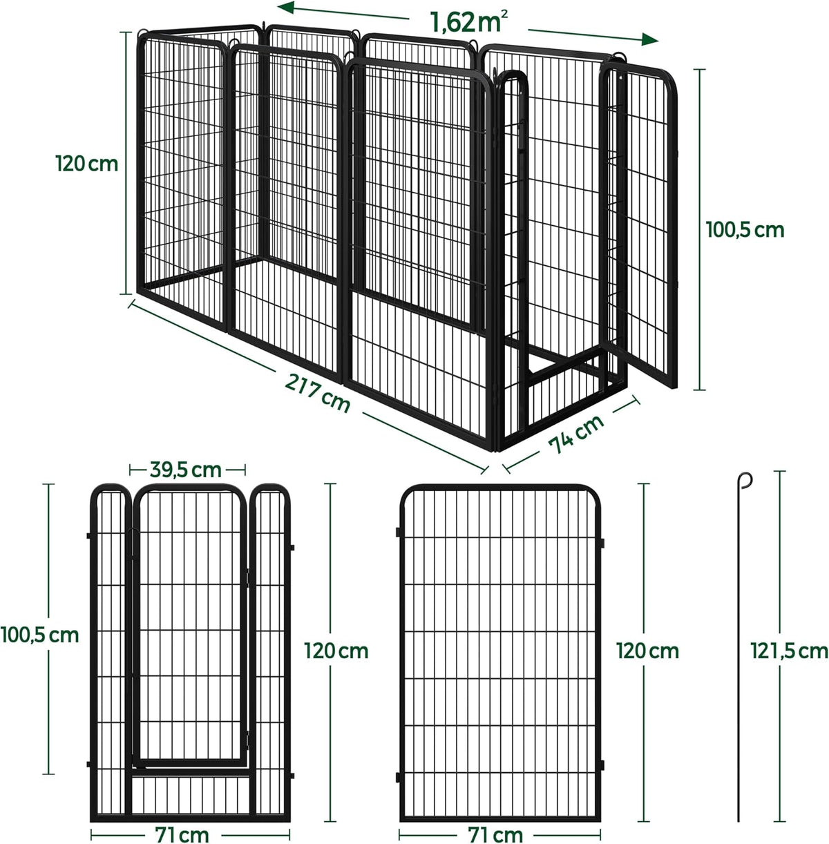 Yaheetech hondenren met deur - 8 panelen - 71 x 120 cm per paneel - Zwart