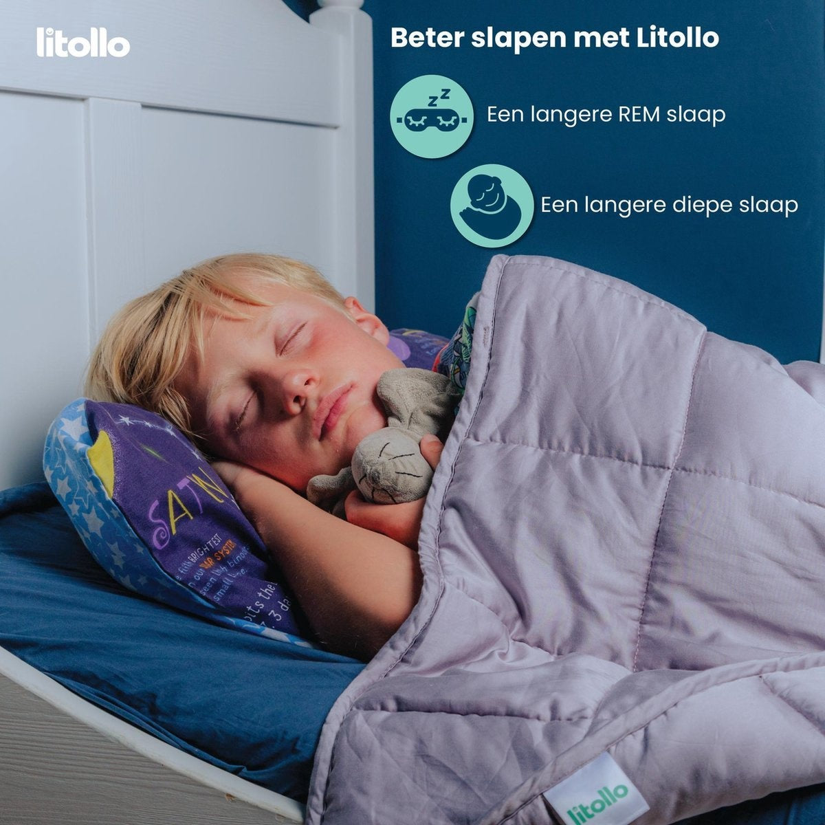 Litollo Verzwaringsdeken Kind 4,5 kg Met Dierpatroon buitenhoes - Duurzaam Bamboe Materiaal - Grijs - 100x150cm