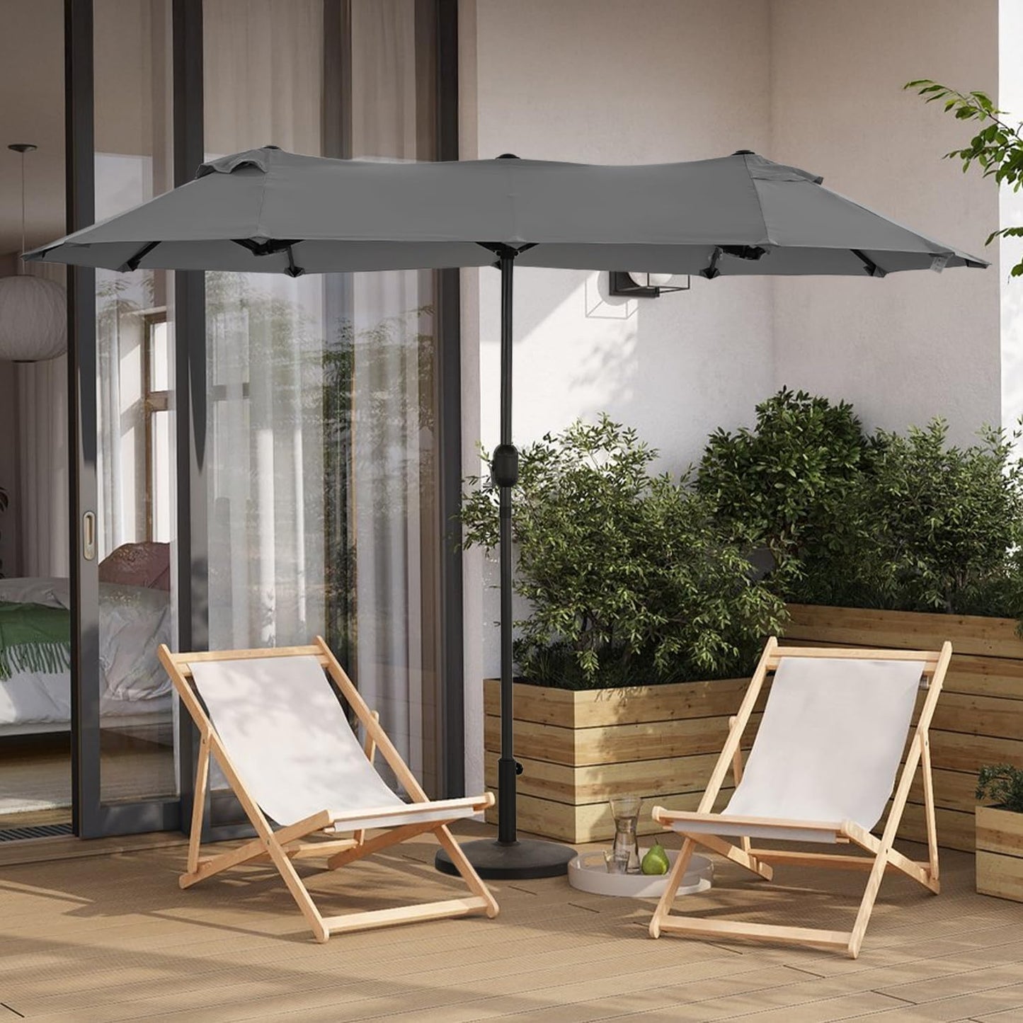 Angel Living Double Parasol - 460 x 270 cm - with Crank Large Parasol Market Umbrella - UPF 50+ - grey - 2.97x1.53cm