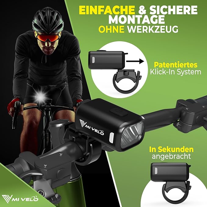 MIVELO Fietsverlichting Set – USB Oplaadbaar & Waterdicht – 100 Lux – Smart One